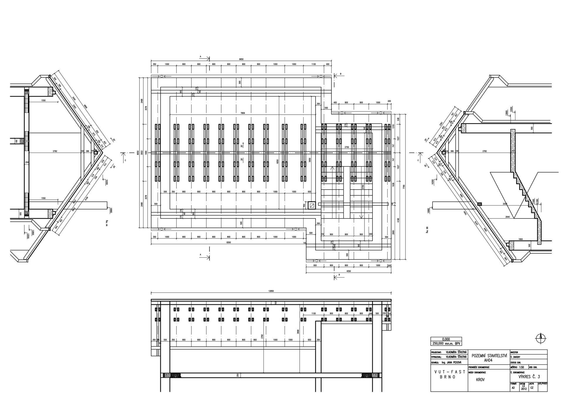 coroof truss - ground plan, sections